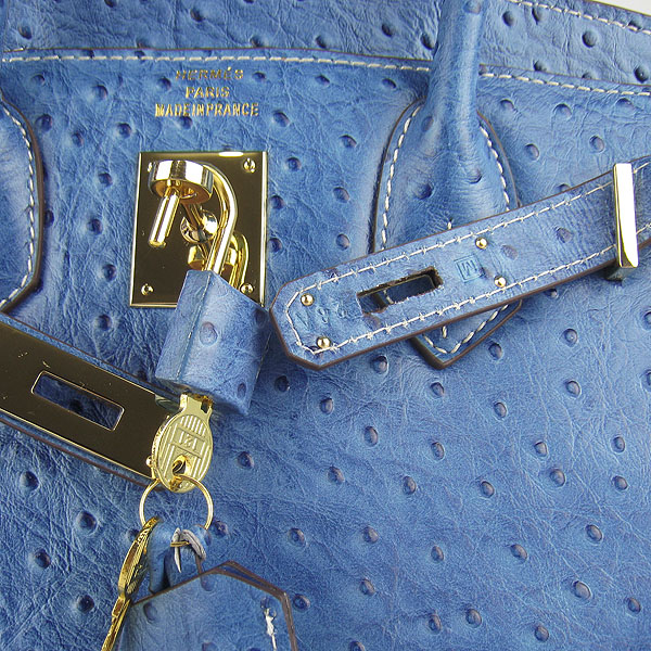 Replica Hermes Birkin 30CM Ostrich Veins Handbag Blue 6088 On Sale - Click Image to Close